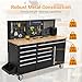 61-inch Rolling Tool Chest, 10 Drawers Garage Workbench Storage Tool Cabinet with Power Strip, Solid Rubber Wood Top, 1675 LBS Load Mobile Workstation, Heavy Duty Rolling Cabinet