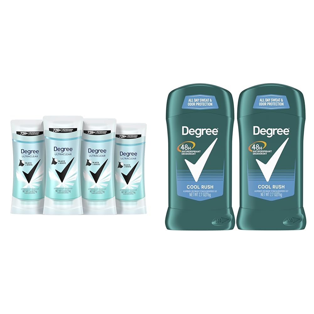 Degree Women's Black+White 4 Count Antiperspirant Balm 2.6 oz - Protects from Deodorant Stains, Fresh Scent, 48H Non-Stop Protection & Men Original Antiperspirant Deodorant for Men, Pack of 2