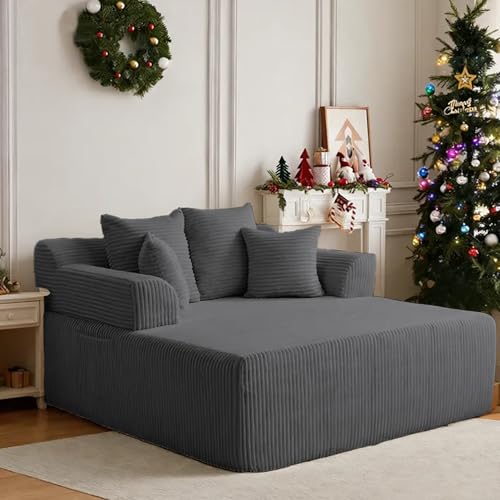 WiNVO 58" Oversized Boneless Chair, Corduroy Lounge Chaise Chair Indoor