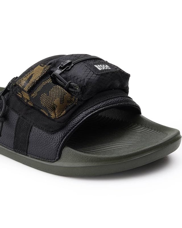 Image of Bacca Bucci Utility Slide for Men | Dual Pocket Slides with Zipper & Velcro Closure | Cushioned EVA Footbed | Casual & Outdoor Slippers