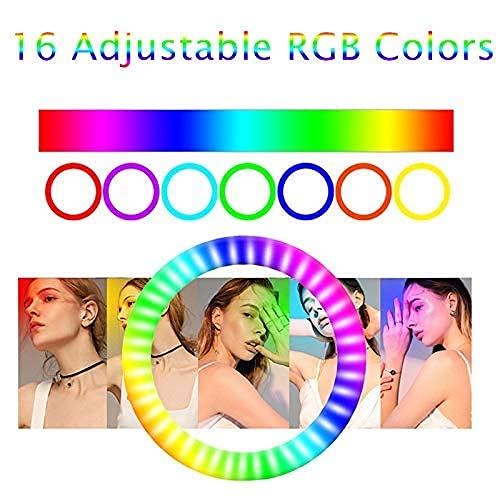 Image of 12 Inch Multi-Color LED Ring Light with 5ft Stand and Smartphone Mount, USB Support - Professional Lighting Solution for Photography, Video, YouTube and Content Creation