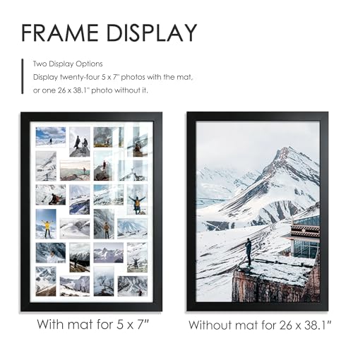 Image of DUENPY 26x38.1 Picture Frame 24-Opening 5x7 Collage Picture Frame Displays Twenty-Four 5x7 Photos Wall Decor Wall Hanging or Tabletop Black