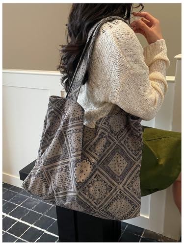 Image of 2026 Corduroy Tote Bag with Zipper Large Casual Handbags Shoulder Purse for Women