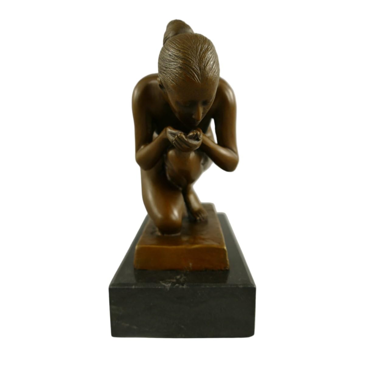 Antikas - Hochwertige Bronze Figur Frau, hockend und patiniert, H.22 cm