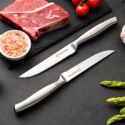 AMUSHOME Steak Knives Set of 4 – Stainless Steel Steak Knife with Sharp Serrated Edge & Ergonomic Non-Slip Handle, Rust-Free & Scratch Resistant - Image 7