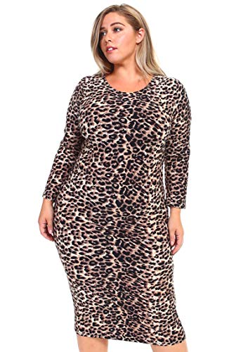 Image of ICONOFLASH Women's 3 /4 Sleeves Midi Bodycon Dress Crew Neck Fitted Dresses with Plus Size Options