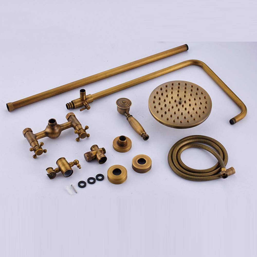 Vintage Luxury Handheld Shower Set - Antique Brass Wall Mounted System with Rain Head & Hand Shower, Dual Handles, Elegant Bathroom Fixture(B,2)