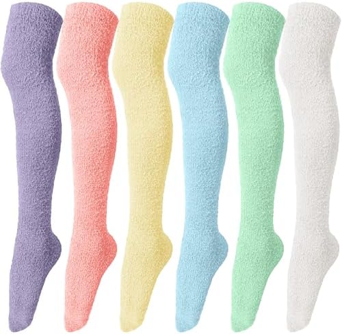 6 Pairs Women's Knee High Fuzzy Socks - Soft, Warm, Cozy Thigh High Stockings