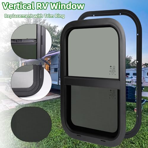 Cargo Trailer Windows,RV Windows for Camper Cargo Trailer Van Truck SUV,12" W x 22" H Vertical Sliding Window Replacement with Trim Ring,Fit 15/16" or 1-3/8" Thick Wall,Allow Error 1/16”,DOT Approved - Thumbnail 6