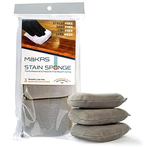 MāKRS – Stain Sponge, (3 Pack) Staining Pads, Lint, Snag & Streak-Free Wood Stain Applicator, Micro-Brush Material Over Foam Core, for Wood Stain and Oil Based Finishes, Professional Results
