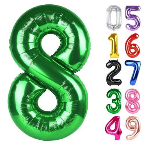 Image of Dark Green Number 8 Balloon 40 Inch, 8th Birthday Party Decorations, Giant 8 Foil Balloon for Party Supplies