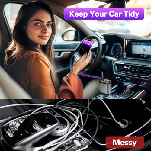 Image of BERTHALESS Retractable Car Charger, 4 in 1 Fast Charging Car Charger USB-C & USB-A Compatible with iPhone 16 /15 /14 /13 /12 /11,Galaxy,Pixel,with Red Starry Sky Light