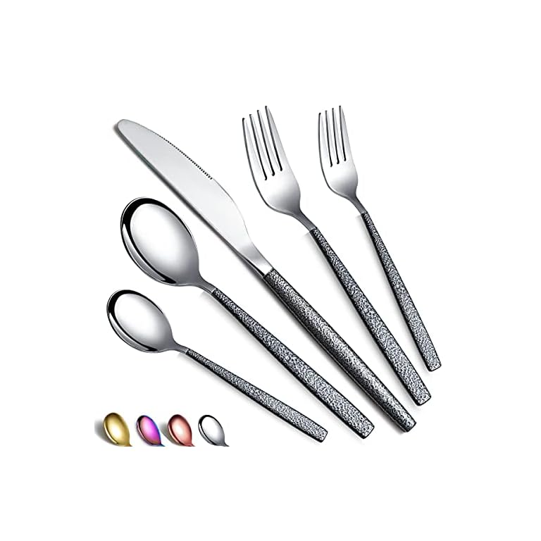 Silverware Set 20 Pieces Coating With Black Mars Handle, Stainless Steel Knives Spoons Forks Flatware Set Utensils Set Cutlery Set Service For 4