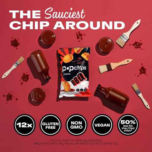 Popchips Potato Chips, BBQ, 12ct Single Serve 0.8oz Bags, Low-Calorie and Gluten Free, Salty Snacks for Adults and Children, Non-GMO, Vegan & Kosher Friendly, 100 Calories Per Bag - Thumbnail 2