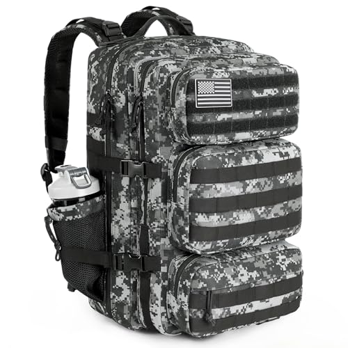 kookoomia Military Tactical Backpack 50L Large Day Backpack for Men Molle Army 3 Days Assault Pack Bug Out Bag Water Resistant and Heavy Duty Hiking Treeking Rucksack - Black Digital Camo