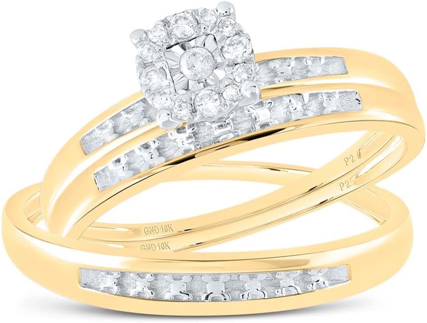 Jewels By Lux 10K Yellow Gold 1/12Ctw Diamond Fashion His and Hers Engagement Wedding Bridal Band and Ring Trio Set Size 7