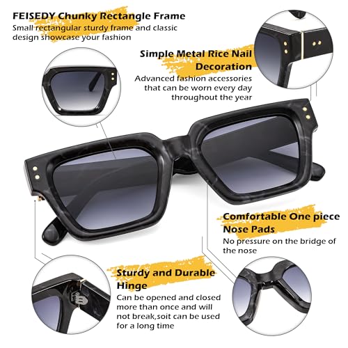 FEISEDY Retro Rectangle Sunglasses Trendy Chunky Square Sun Glasses for Women Men UV400 Protection B00734