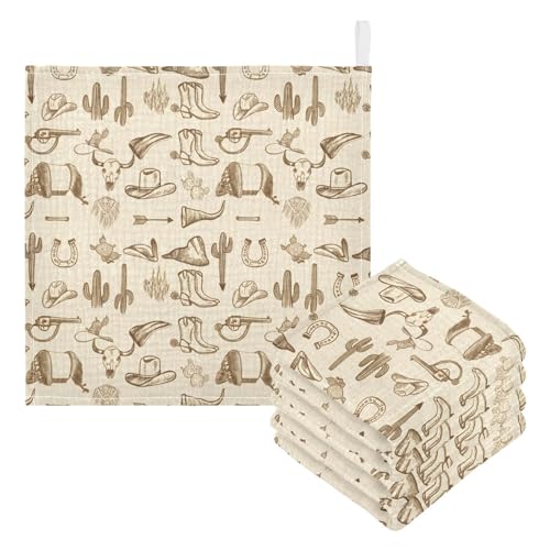 Kigai Western Cowboy Baby Washcloths,3pcs Ultra Soft Absorbent Towel,Newborn Bath Face Towel, Natural Reusable Baby Wipes for Sensitive Skin, Baby Registry as Shower