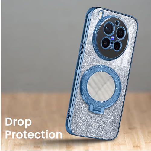 Image of Gradient Glitter Magnetic Ring Stand Case for vivo X300 Pro 5G- Shockproof, Stylish & Durable Soft TPU Slim Protective Cover with Removable Glitter Paper (Blue)