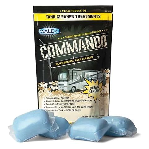 Walex Commando RV Black Holding Tank & Sensor Cleaner - Eliminates Waste & Paper Buildup, Restores Sensor Function, Lubricates Valves & Seals, Advanced Enzyme Formula; Dissolvable Packets, 4 Count Cover