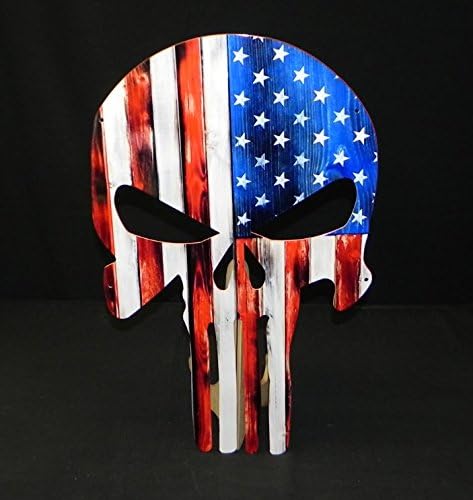West Coast Corvette / Camaro USA Flag Skull Large Metal Sign - Looks Like Wood (24" x 15")