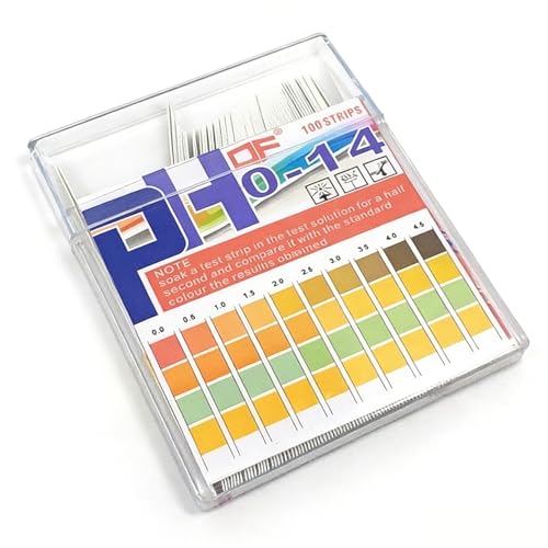 100 Pcs Tiras pH,Test en casa para Acidez y Alcalinidad con Papel,Tiras Reactivas Orina, Tiras Ph Piscina y Acuarios, Papel Indicador Universal 0-14 con Escala para Agua, Laboratorio y Escuela