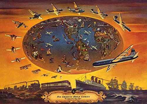 ARA STEP Antique Vintage World Maps Asia Europe America Australia Posters Wall Art Decor Prints UNFRAMED B (297 x 420 mm / 11.7 x 16.5 inches, 1946 The Progress of Transportation American Airways)