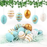 24 Stück Ostereier zum Aufhängen Draussen, Bunte Ostereier Outdoor mit Bast Osterdeko Plastikeier Zum Aufhängen Easter Eggs für Ostern Geschenk Osterjagd Osterbaumschmuck Zuhause Garten Party Deko
