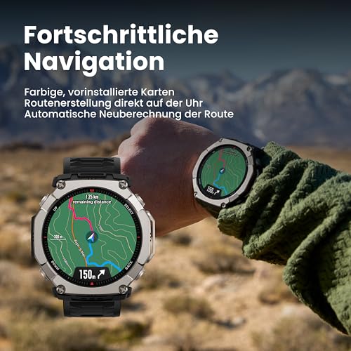 Amazfit T-Rex Ultra 2 Dual Band GPS Outdoor Smartwatch, 51 mm Titanium Case, 1.5 Inch Sapphire AMOLED Display, Torch, 30 Days Battery Life, Offline Maps, 10 ATM, 180+ Sports Modes for Android & iPhone