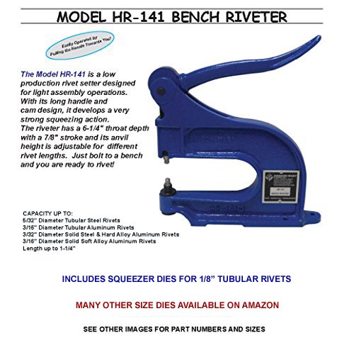 Bench Riveter Designed for Light Assembly Operations. with It's Long Handle and cam Design, it develops a Very Strong Squeezing Action. 6-1/4