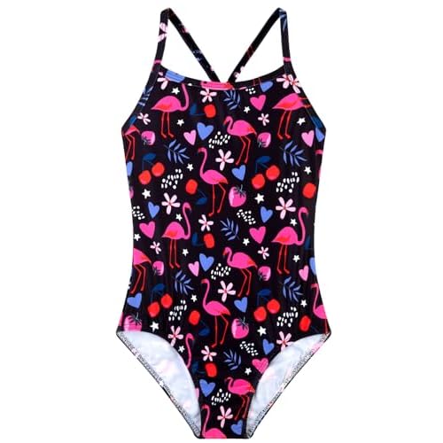 Girls One Piece Swimsuits Summer UPF 50+ Quick Dry Beach Bathing Suit Cross Shoulder Strap Swimwear 2-10 Years Flamingo 7-8 Years