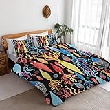 DECOVOGUE Octopus Bedding Twin Size Blue Nautical Bedding Colorful Sea Life Comforter Sheets and Pillow Cases for Kids Girls Boys,3 Piece, Squid and Fish Pattern Bed Duvet Cover Set (Twin)