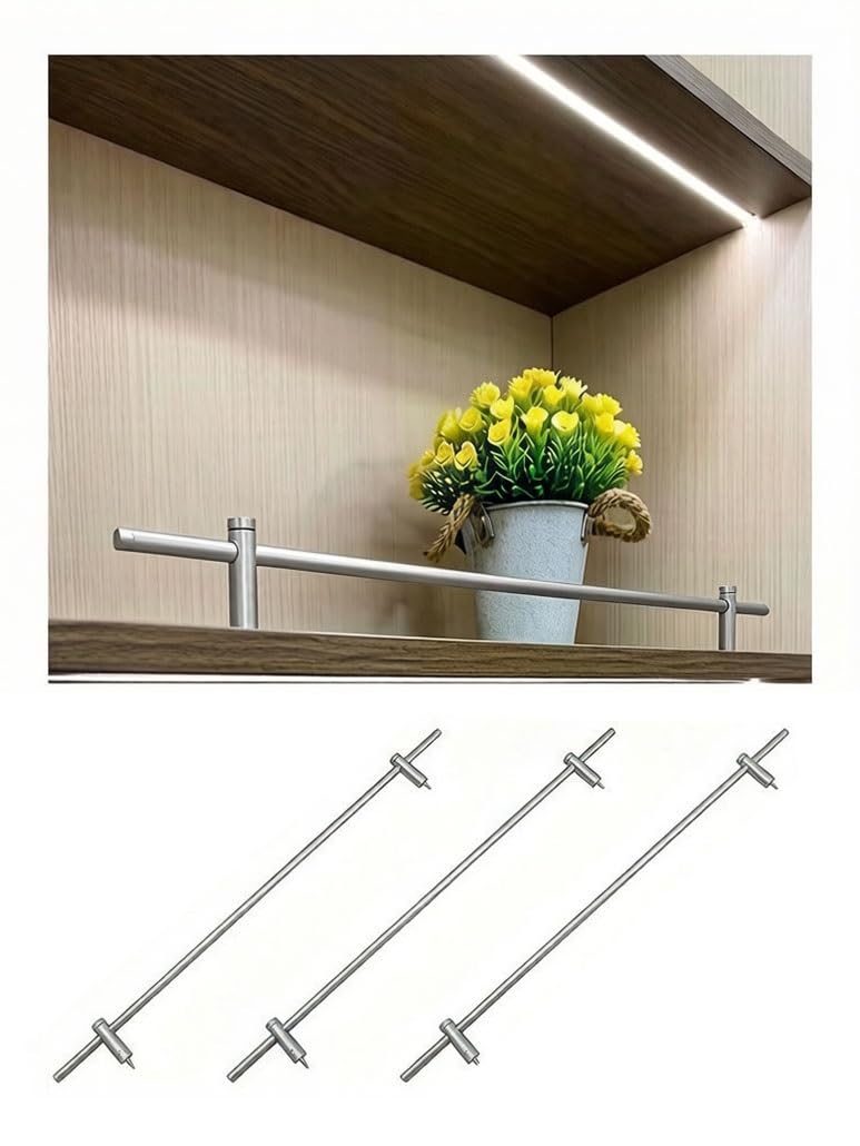 3 Packs Shelf Guard Rail for Floating Shelves, Decorative Shelf Rail Anti-Fall Fence Set Enclosure, Metal Anti-Fall Railing for Bookcase Closet Shoe Rack(3pcs Silver,86cm/34)