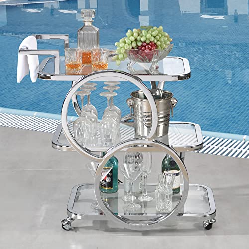 Ferfalder Home Bar Serving Carts 3 Tier Kitchen Carts On Wheels Mobile Bar Carts For Home Kitchen Dining Room Living Room Party, Chrome #TOP1