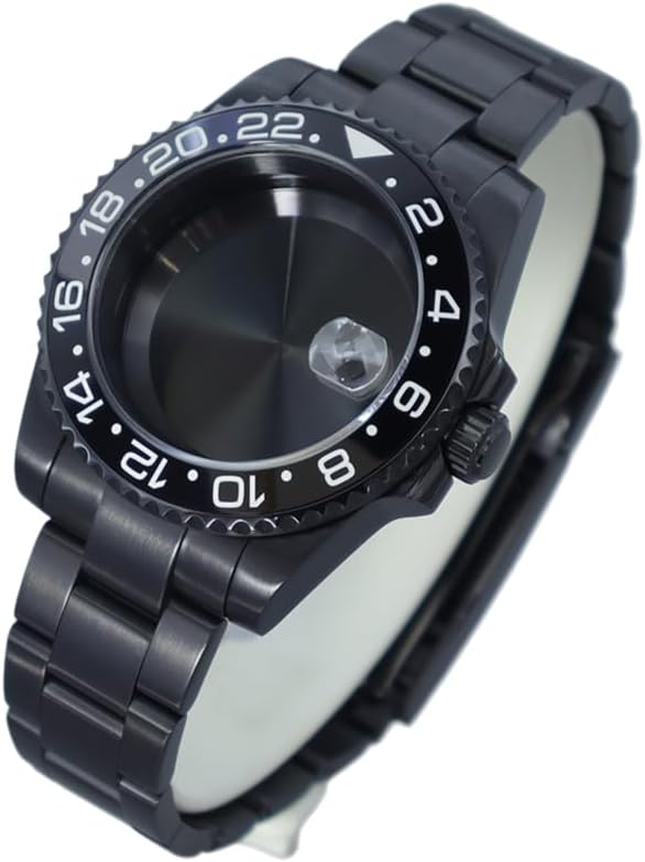 40mm GMT Black Sapphire Glass Watch case Stainless Steel for NH35 34 36 38 Movement Watch Mod Parts