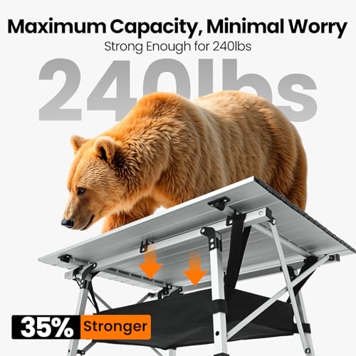 OuterSpa camping table Mesa de Camping Plegable de Aluminio Ligera con Patas Ajustables, Mesa Rectangular para Exterior miniatura 4