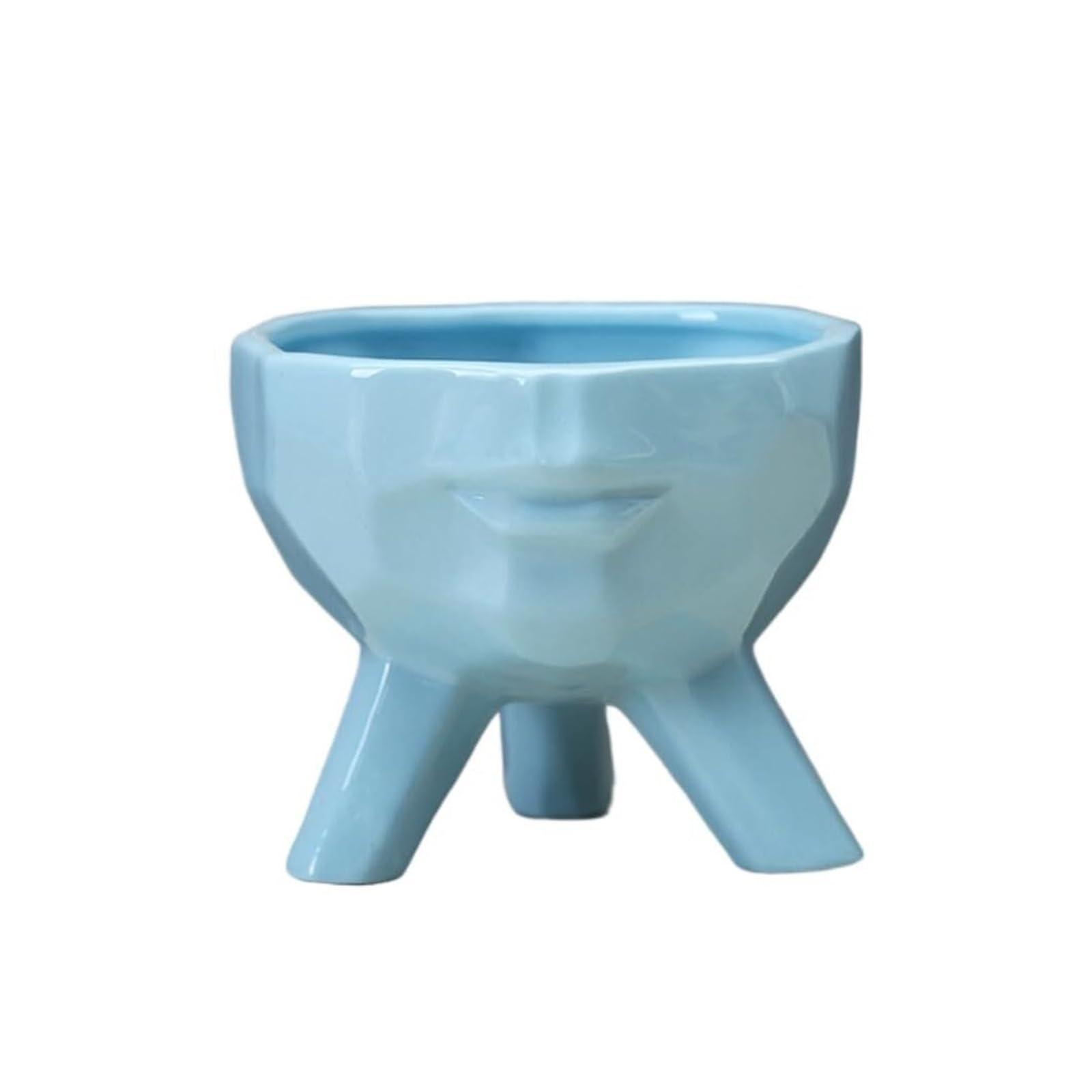 Uway modern Creative Ceramic HumanFace Succulent Plant Pot Herb Bonsai Home Decor Miniature Landscape for garden(Blue)
