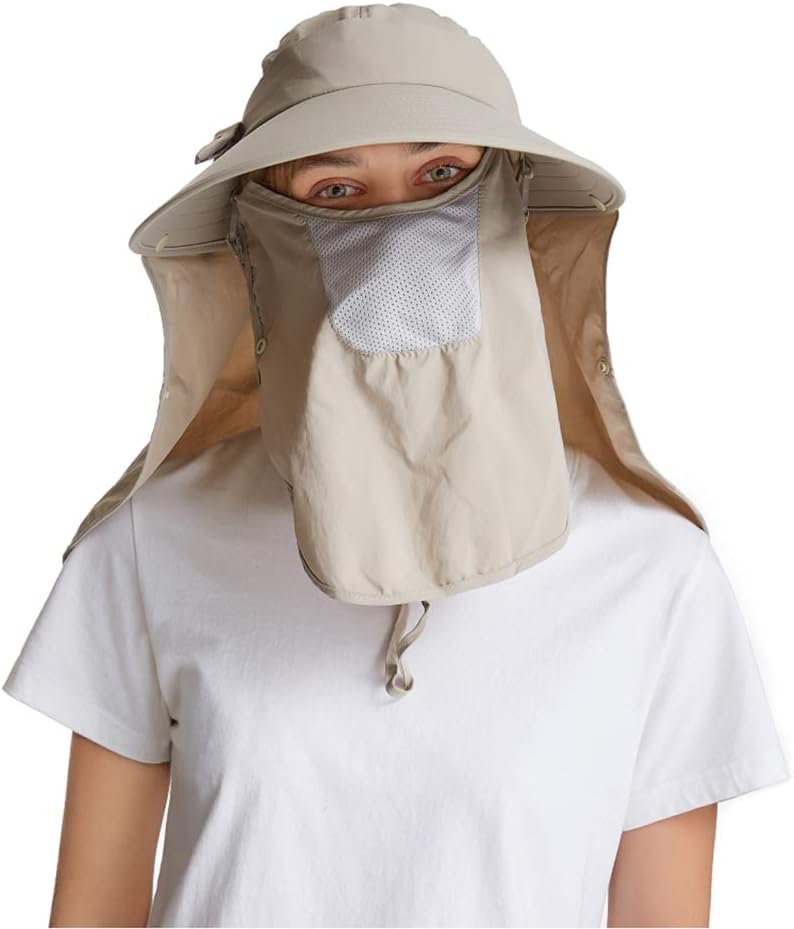 icolor Sun Hats for Women Fishing Hat UPF+50 Detachable Face Mask Neck Flap Visor Wide Brim UV Sun Protection Hiking Hats