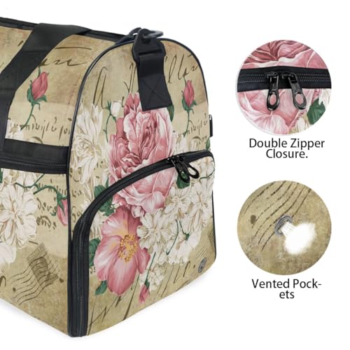 Travel Duffels Vintage Shabby Chic Pink Rose Flowers Duffle Bag Luggage Sports Gym for Women & Men3