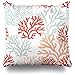 Butlerame Housse de Coussin Motif Corail Rouge Rose Menthe coraux sur la Nature récif mer océan Doodle Design Tropical Art décoratif carré