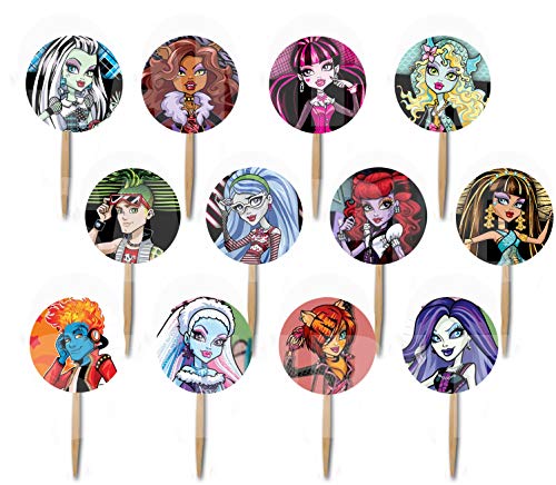 Party Over Here Monster High Double-Sided Cupcake Picks Cake Toppers -12 pcs, Ghoul Dolls Frankie Stein Clawdeen Wolf Cleo de Nile Draculaura Ghoulia Yelps Lagoona Blue Party Over Here Monster High Double-Sided Cupcake Picks Cake Toppers -12 pcs, Ghoul Dolls Frankie Stein Clawdeen Wolf Cleo de Nile Draculaura Ghoulia Yelps Lagoona Blue