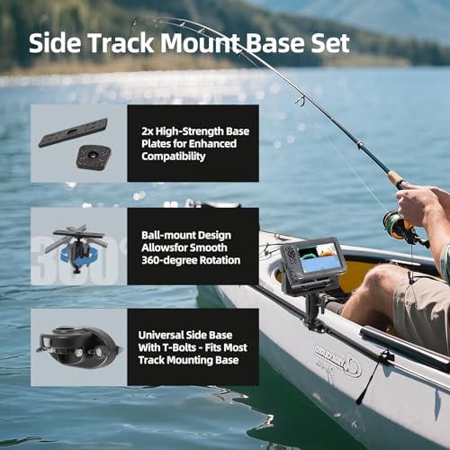 Image of HITORHIKE Kayak Fish Finder Mount with Transducer Arm Options Holds up to 9 inch Electronics Compatible with Garmin Lowrance Humminbird(Side Track Mount Base Set)