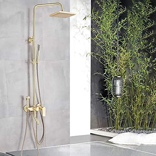 8インチ ブラッシュドゴールド シャワーセット バスルーム 浴槽 シャワー ミキサー タップ レインフォール バス シャワー 蛇口 真鍮 ビデ ヘッド 壁内レインシャワー タップ