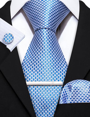 Image of Barry.Wang Designer Mens Tie Sets Collection, Eleagnt Gift Box Tie Clips Handkerchief Cufflink Set