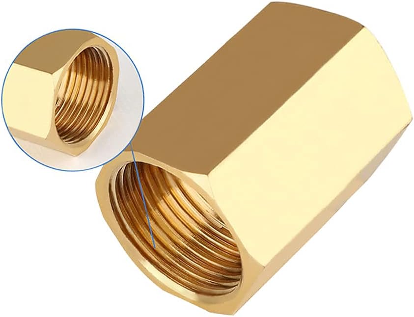Joywayus Brass Pipe Fitting Connector Straight Hex Nipple Coupler 1/2”X 1/2” Female Thread For Water Oil and Air (Pack of 3)