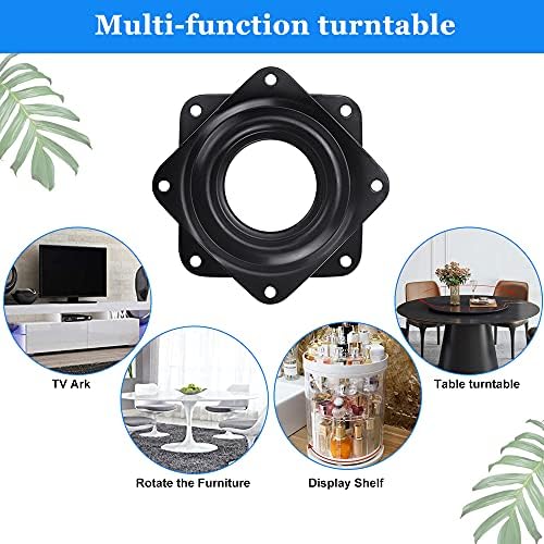 STCRERAG 4 PCS Square Rotating Swivel Plate Black Lazy Susan Turntable Bearing Bar Stool Swivel Plate Replacement 360 Degrees Rotating Tray with Steel Ball Bearings for Bar Stools,Chairs