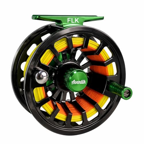 Aventik FLK II Fly Fishing Reel Aluminum Trout 3/5, 5/7, 7/9wt Large Arbor Freshwater Fly Reel with Line. (Black-with Line, 7/9)