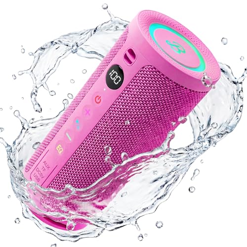 Image of BassBloom Roar 3 Portable Bluetooth Speaker,20W Powerful Sound with JIKE Bass,IPX6 Waterproof,24H Playtime,Bluetooth 5.4,RGB Lights,Wireless TWS Pairing,Outdoor for Camping and Beach (Pink)