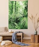 Ambesonne Rainforest Tapestry, Palm Trees and Exotic Plants in Tropical Jungle Wild Nature Theme Illustration, Wall Hanging for Bedroom Living Room Dorm Decor, 60' X 80', Green