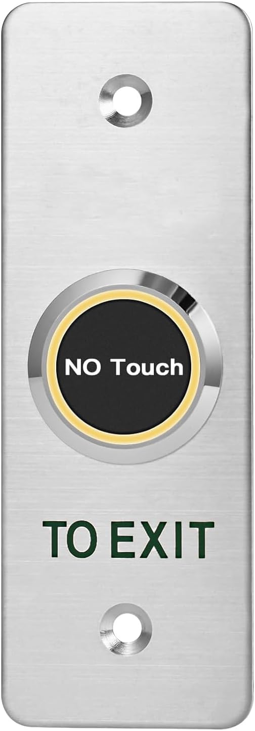 No-Touch Infrared Exit Button with Green LED Indicator - 4.52 x 1.57 inches (115 x 40 mm) Stainless Steel Door Release Button for Access Control Systems (NC, COM, NO Outputs)